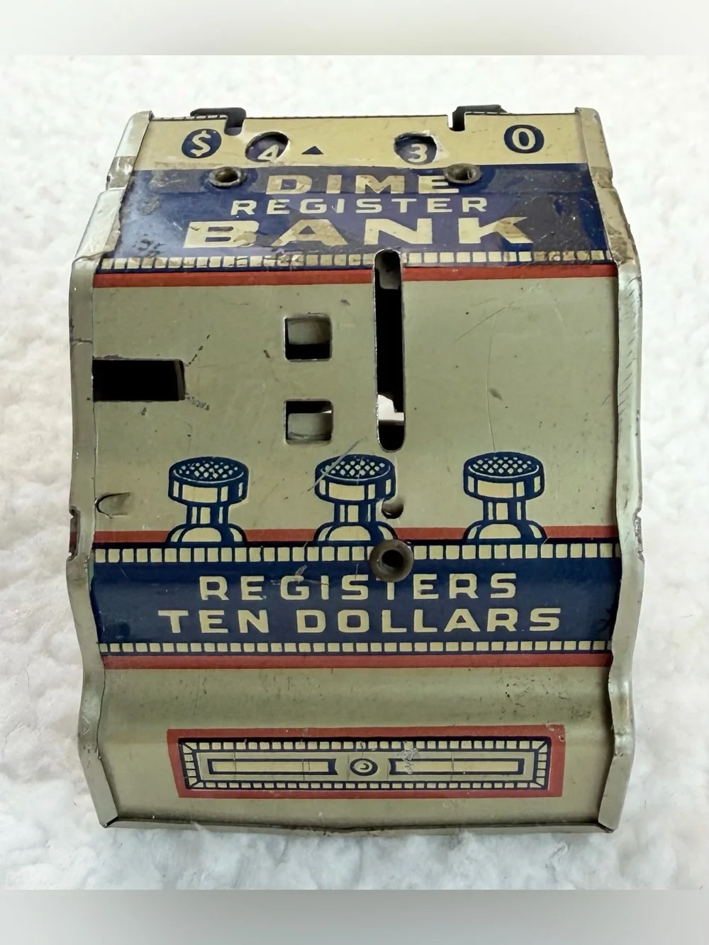(VTG) J. CHEIN & CO • Tin Litho Mechanical Dime Register Coin Bank Made in USA